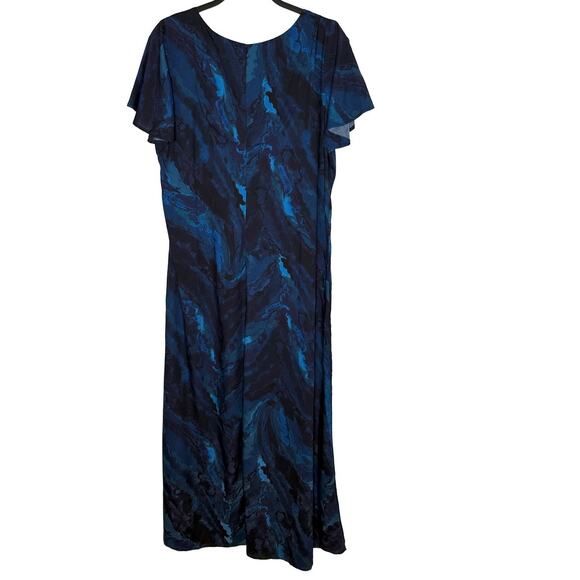 Soft Surroundings Women's Blue Marble Print Flutter Sleeve Viscose Maxi Dress - Picture 3 of 8
